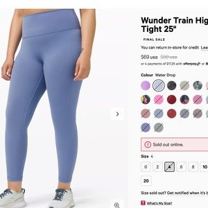 Lululemon Wunder Train High-Rise Tight 25" Water Drop